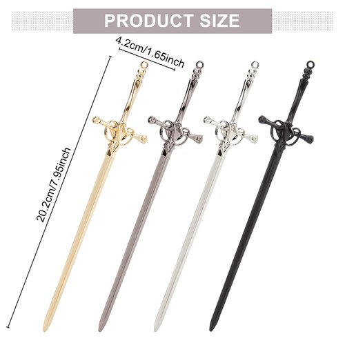 WEBEEDY 4 PCS Sword Hair Sticks Chinese Sword Hair Chopsticks Metal Sword Hair Pins Stick for Buns Vintage Hair Accessories for Women Long Thick Hair Christmas Unique Gift(4 Color)