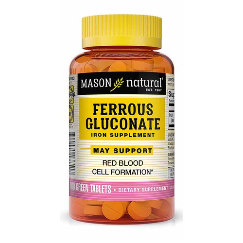 Mason Natural Ferrous Gluconate - Supports Red Blood Cell Formation, Gentle on Stomach Iron Supplement, 100 Tablets