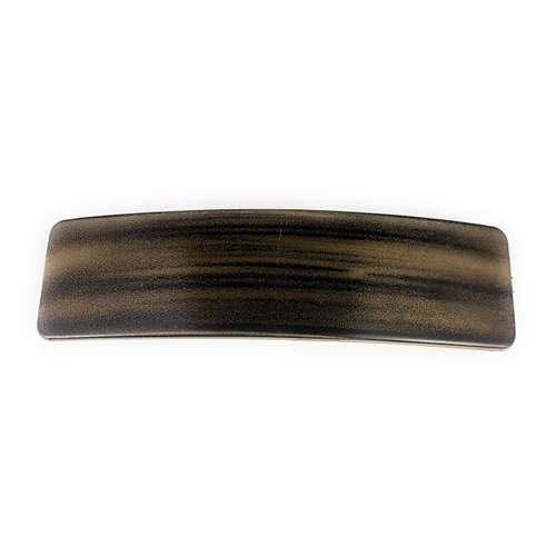 Black Gold barrette big rectangle hair clip accessory 4.25 inches long plastic wood grain pattern