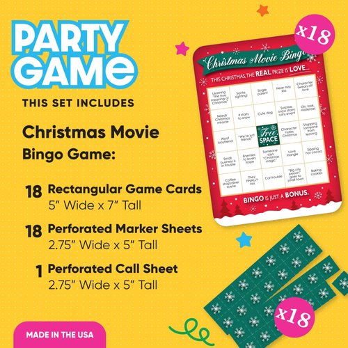 Big Dot of Happiness Christmas Movie Bingo, Christmas Party Games, ROM Com Holiday Bingo, Christmas Girls Night Bingo, Movie Night Game, Set of 18
