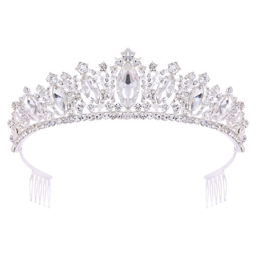 Oriamour Rhineshtone Wedding Tiara for Bride & Flower Girls - Princess Tiara Headband Bridal Queen Crown With Combs For Women And Girls (Silver)