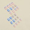 Cute Press on Nails Square Fake Nails with Bee and Flower Designs Stick on Nails Full Cover Blue and White Checkered French Tip Acrylic Nails Summer Sweet Young False Nails for Women Girls