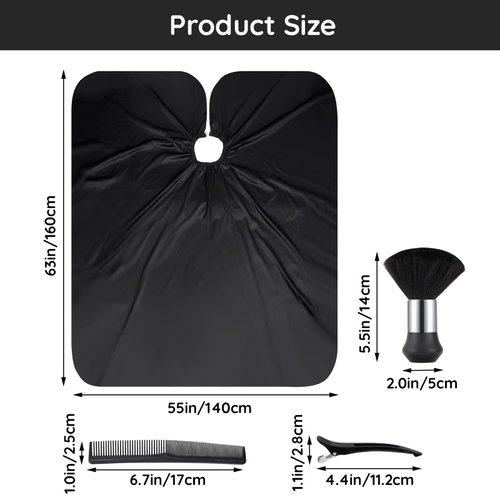 Segbeauty Waterproof Salon Cape, 55 x 63inch Barber Cape for Hair Cutting with Adjustable Neckline, Black Hairdresser Cape with Neck Duster Brush, Professional Haircutting Capes for Hairdressing