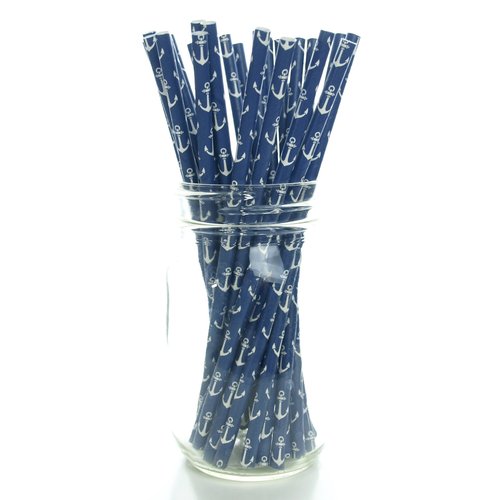 Anchor Sailing Straws (25 Pack) - Navy Blue Sea Anchors Paper Straws, Sailor & Nautical Party Supplies, Ahoy Matey Drinking Straws