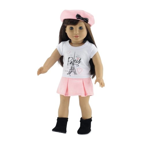 Emily Rose 18 Inch Doll Clothes Skirt Clothing Outfit, Including Matching Hat, T-Shirt Graphic Te...