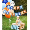 Runhiskii Blue and Orange Birthday Banner, Happy Birthday Banner Blue Orange Party Decorations for Boys, Kids Birthday Decoration Boys’ 1st Birthday Decor