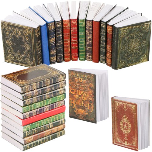 CCOZN 24 Pieces Miniature Dollhouse Books - 1:12 Scale Mini Dollhouse Miniatures Books Accessories Tiny Books for Dollhouse BookShelfs Dollhouse Furniture Pretend Play Supplies
