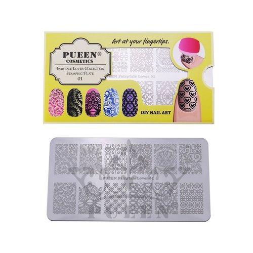 PUEEN Nail Art Stamping Plate - Fairytale Lover 01-125x65mm Unique Nailart Polish Stamping Manicure Image Plates Accessories Kit-BH000557
