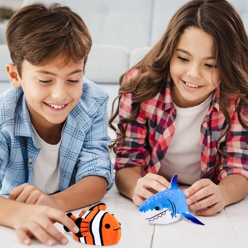 zhuzhu (Mandarin + Blue Tang Fish 2-Pack C | Stuffed Animals with Motor Inside | Robotic Fish Toys Suitable for Ocean Party Favors | Batteries Required