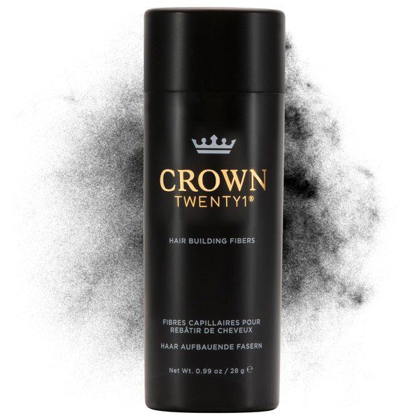 CROWN Hair Building Fibers for Fine & Thinning Hair (BLACK) - Instantly Create Thicker Fuller Looking Hair - Best Natural Keratin Hair Loss Concealer - 13 Shades for Men & Women (0.99oz)