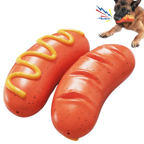 Piuiafey Hot Dog Squeaky Dog Toy - Interactive Rubber Dog Chew Toy for Aggressive Chewers - Cute Dog Accessories & Long Lasting Dog Chews - Humorous Gift for Dog Lovers