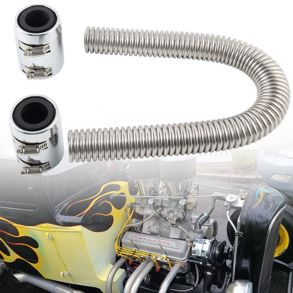 BAGARAATAN Universal 24" Flexible Radiator Hose Stainless Steel Universal Water Hoses Adapter Coolant Radiator Hose Kit Could be Used with 1-1/4", 1-1/2", 1-3/4" or 1-5/8" Radiator Necks (Silver)