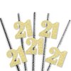 Gold Glitter 21 Party Straws - No-Mess Real Gold Glitter Cut-Out Numbers & Decorative 21st Birthday Party Paper Straws - Set of 24