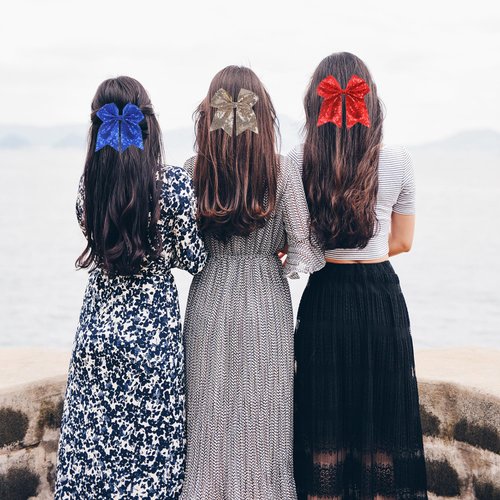 3pcs 7inch Jumbo Bow Hair Clip for Girls Glitter Cheer Bow Barrettes Sequin Bow Ponytail Duck Hair Clip for Women Teen Cheerleader Costume Accessories (3 colors)
