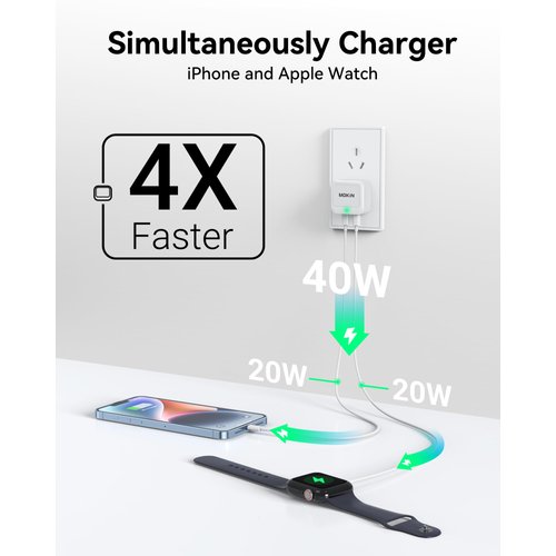 USB C Wall Charger, 40W Fast Charger Type C Charging Block Dual Port GaN+ PD Power Adapter with Foldable Plug USB C Charger Block Cube for iPhone 16 15 14 13 12 11 Pro Max XR XS, iPad, Samsung