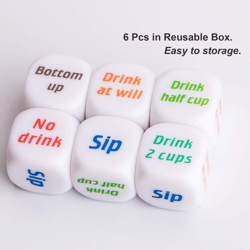 KOOTIKO 6 Pcs Drinking Dice Rolling Decider Bachelorette Game, Drunk Frenzy Party Family Friends Gathering Adult Favor Games
