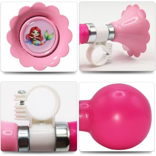 YeloYolker Kids Bike Horn, Cute Bicycle Handlebar Air Horn for Girls, Toddlers Universal Bike Accessories for Tricycle, Balance Bike, Scooter(Rainbow Mermaid)