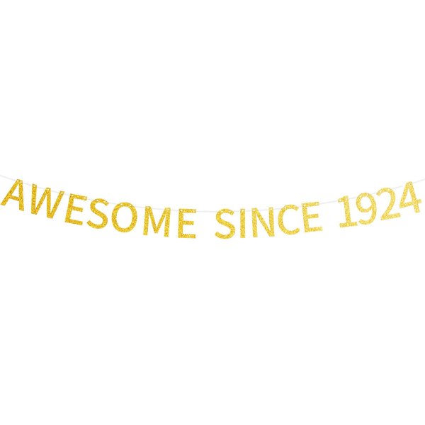 Awesome Since 1924 Banner Pre-strung Happy 100th Birthday Banner Gold Glittery 100 One Hundred Years Old Birthday Party Decorations for Men Women