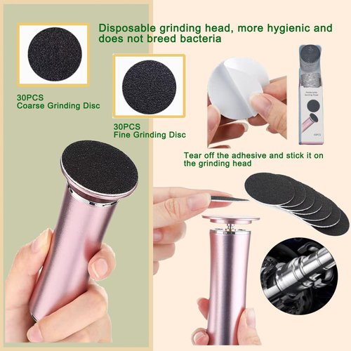 Dermave™ Electric Foot Callus Remover, Smooth Pedicure Wand with 60 Sanding Pads, Foot Scrubber File, Pedicure Tools for Feet, Heel Scraper for Cracked Heels