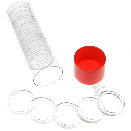 OnFireGuy Coin Capsule Storage Tube & 20 Air-Tite A24 Direct Fit Coin Holders for US Quarters (Red Cap Lid)