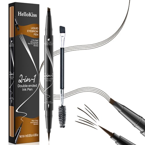 Kyannkara Eyebrow Pencil 4 Fork tip Design Stereoscopic Eye Makeup Eyebrow Makeup, Long Lasting, Waterproof and Smudge-proof Eyebrow Pen With Brow brush Dark Brown