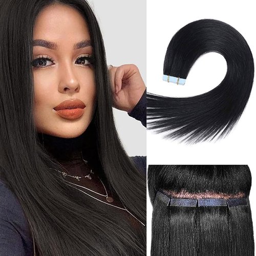 AMLSIMTE Tape in Hair Extensions 24 Inch Straight Seamless Skin Weft Synthetic Heat Resistant Fiber Hair Extension 10pcs 32g/pack