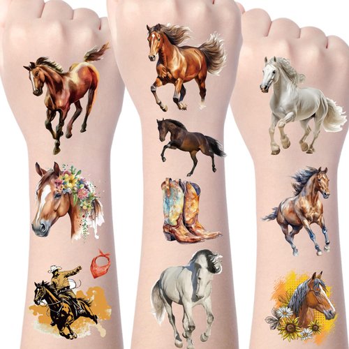 Gameza Horse Temporary Tattoos Stickers - 200+ Western Horse Tattoos Temporary for Kids Horse Birthday Party Decorations Favors Supplies Cowboy Temporary Tattoos Gifts Class School Gifts Rewards
