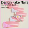 Duck Press on Nails with White French Tips Designs, Glossy Rhinestones Fake Nails Duck Full Cover Acrylic Nails Cute 3D Flower Duck Feet Short False Nails X Gel Glue Stick on Nails for Women Girls