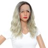 SWACC Shoulder Length Curly Wavy Colored Glueless Lace Front Wigs for Women Middle Part Natural Wave Heat Resistant Synthetic Hair Replacement Wig (Brown Root Blonde Ombre)