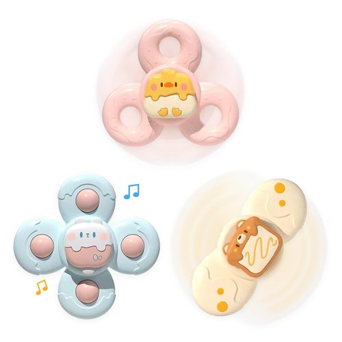 3 Pcs Spinner Baby Bath Toys Strong Suction Cup for Window Dining Chairs 18 Moths Kids, Round Spinning Rattle Toddler Toy ABS Non-Toxic, Cute Girls Christmas Birthday Gifts BPA Free (Desserts)