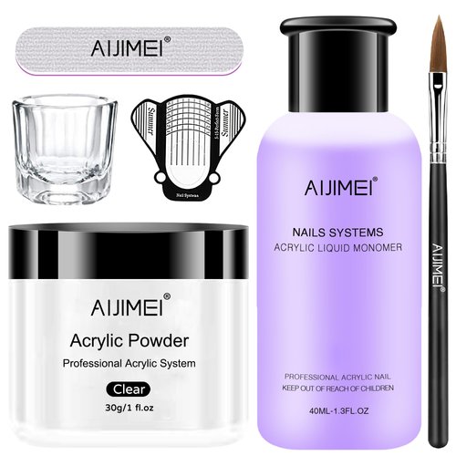 AIJIMEI Acrylic Powder Acrylic Nail Kit with Professional Liquid Monomer Clear Acrylic Nail Tools Set Nail Extension Acrylic Nail System Nail Art Starter Kit (Set A)