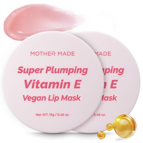 MOTHER MADE Lip Care Balm Plumping Vitamin E Vegan Lip Sleeping Mask 2EA, with Organic Shea Butter, Natural Oils, Vegan Collagen, For Dry Chapped Lips, Stocking Stuffers, Korean Skin Care