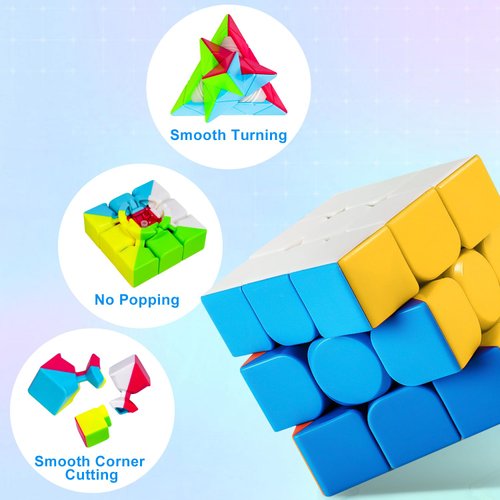 AuntyFey Speed Cube Set, 5 Pack Speed Magic Cube Set with Speed Cube 3x3, 2x2, 4x4 Speed Cube, Pyramid Megaminx Speed Cube, Stickerless Speed Cube for Kids Toddlers Adults, Puzzle Cube Set for Kid