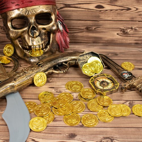 GiftExpress Plastic Gold Coins - 144 Count Kids Play Money Pirate Tokens - Toy Treasure Hunts, Chests, Cauldrons Decorations & Party Favors