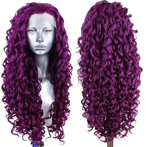 Ebingoo 26 Inch Purple Lace Front Wigs for Women +Wig Cap Long Lace Front Wigs Purple Curly Wig Lace Front Wigs for Women Girls Daily Wear