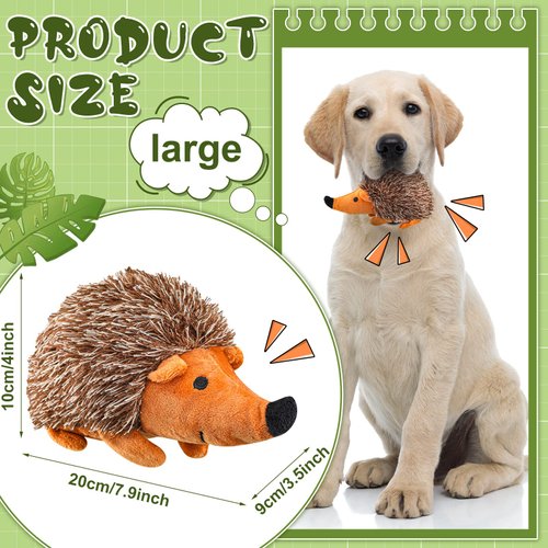 Funtery 4 Pcs Hedgehog Dog Toy Plush Dog Toy Interactive Dog Toys for Boredom Hedgehog Chew Toy Stuffed Biting Training Playing Toy Hide and Seek Dog Squeaky Toy for Puppy, 7.87 Inch Brown(Hedgehog)