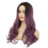 Kaneles Ombre Purple Long Wavy Wig with Dark Roots Ombre Purple Curly Hair Middle Part Synthetic Cosplay Halloween Costume Wig (Black and Purple)