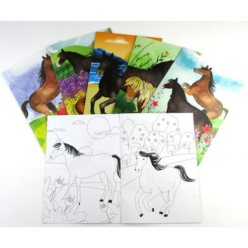 TINYMILLS Horse and Pony Coloring Book Set with 12 Coloring Books and 48 Crayons Horse Western Birthday Party Supplies Favor Bag Filler Carnival Prizes Rewards Stocking Stuffers