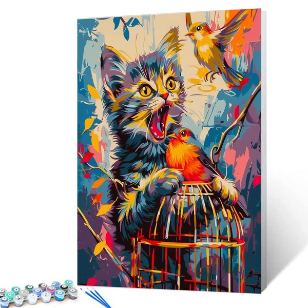 Animal/Wildlife Oil Painting Brown Cat Paint by Number Kits 16 x 20 inch Canvas Open Books and Red Wine Cup DIY Oil Painting for Kids Adults Beginner with Brushes and Acrylic Pigment (DIY Frame)