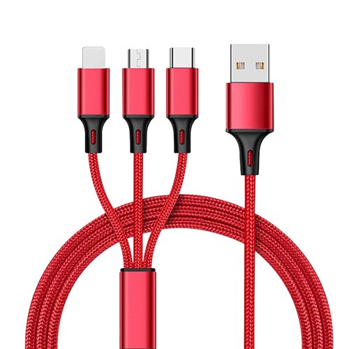 siwei Multi Charger Cable Nylon Braided 3 in 1 Charging Cable Adapter with Type-C,Micro USB Port Connectors for Cell Phone 4FT-Red