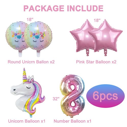 DUILE Unicorn Balloons Unicorn Birthday Party Decorations for Girls Foil Balloons Set Macaron and Rainbow Balloon Wedding Baby Shower Party Supplies (8)