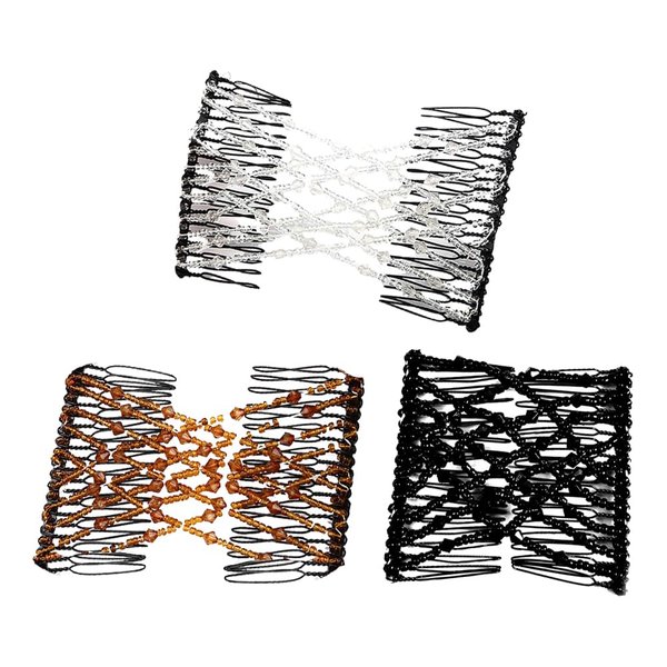 3 Pcs Crystal Beads Hair Combs Decorative Stretchy Hair Comb Elastic Double Combs Hair Slides Pins DIY Hair Accessories for Women Ladies Girls