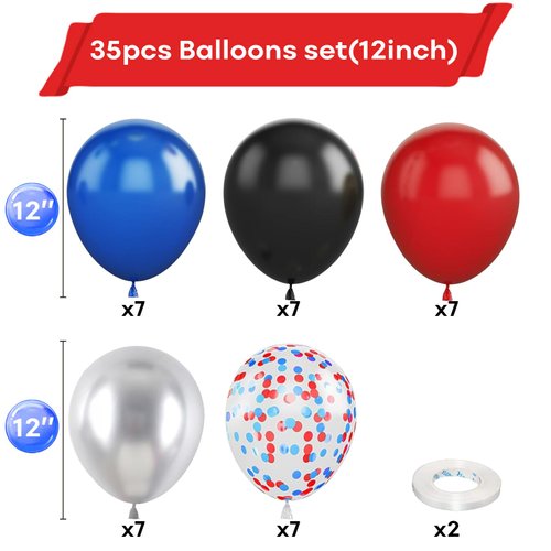 Red Blue Black Balloon, 12 Inch Spider Party Decorations, Matte Red Black and Royal Blue Latex Balloon with Confetti Balloons for Kids Boys Spider Hero Theme Birthday Baby Shower Halloween Party