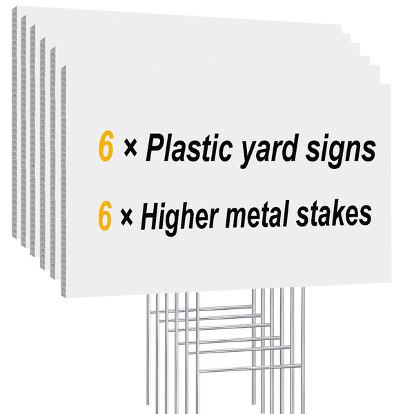 Blank Yard Signs with H Metal Stakes, 17x 13 Inches DIY Custom Outdoor Sign for Estate Garage Sale, Birthday Party, Wedding, Parking, Yard Sale Sign, Blank Lawn Signs, 6 Pack