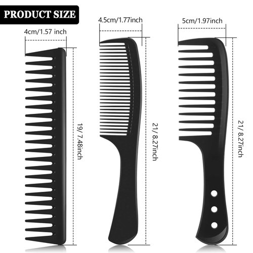 Patelai 3 Pcs Wide Tooth Detangling Hair Comb Detangling Hair Comb Hair Styling Comb Set, Carbon Fiber Cutting Comb Anti Static Heat Resistant Comb for Women Curly Straight Long Hair, Black (Classic)