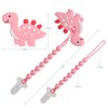 Baby Teething Toys for Babies 3-6 6-12 Months, Dinosaur Teether Pain Relief Toy with One Piece Design Pacifier Clip Holder Set, Freezer Safe Neutral Shower Gift for Boys and Girls (Pink)