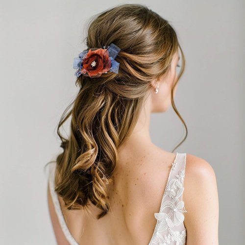 Yokawe Flower Hair Barrettes Bridal Wedding Hairpin Organza Flowers Hair Clips Crystal Prom Hair Accessories for Women