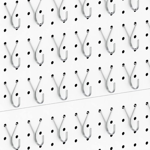 HUHOLE Pegboard Hooks, J-Hook, 1 Inch Silver Pegs 40 Pack, Ideal Display Hooks for Hanging Jewelry, Necklaces, Keys, Small Tools, Will Not Fall Out, Fit 1/8”, 3/16” Peg Boards