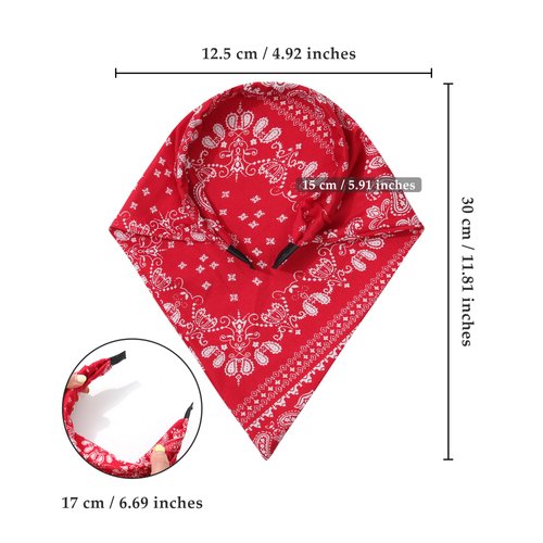 AWAYTR 3pcs Hair Bandana for Women Girls Hair Scarf Headband Bandana Double Layer Triangle Head Kerchief Boho Hair Band (Black/Red/Blue)