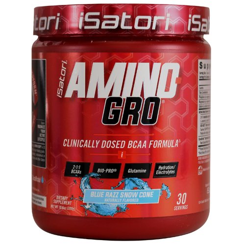 iSatori Amino-GRO BCAA Powder, Branched Chain Amino Acids with Glutamine, Electrolyte Powder & Bio-GRO Bio-Active Peptides for Muscle Growth & Post Workout Recovery, Blue Razz Snow Cone (30 Servings)